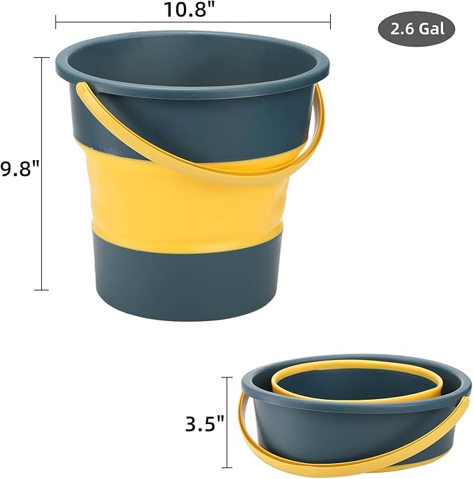 3 Pack 2.6 Gallon Collapsible Plastic Bucket, 10L Foldable Round Tub with Handle, Folding Portable Fishing Water Pail, Space Saving Outdoor Waterpot for Garden Camping Car Mop Cleaning Beach