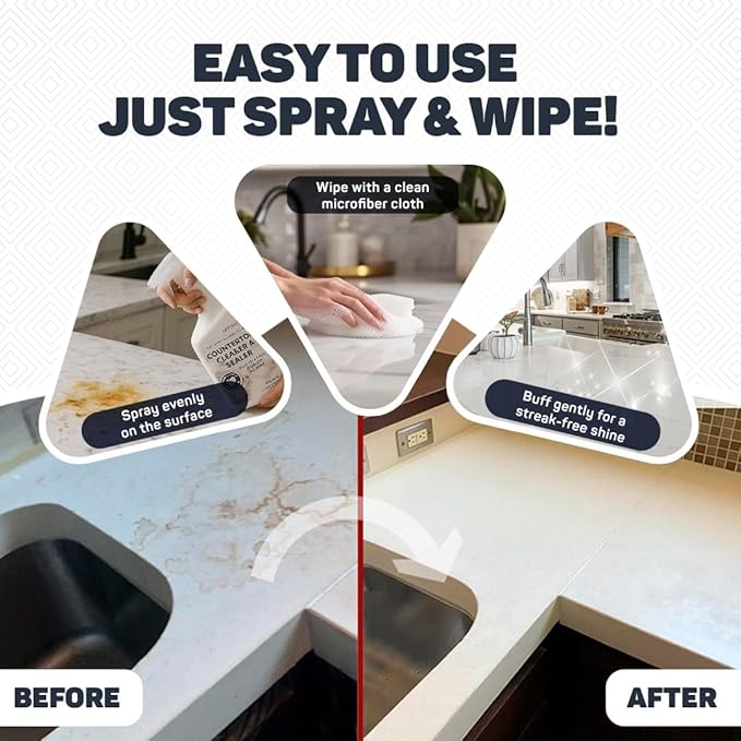 Countertop Cleaner & Sealer – Streak-Free Spray for Granite, Marble & Quartz | Cleans & Protects in One Step | USDA BioPreferred, Non-Toxic, No Film