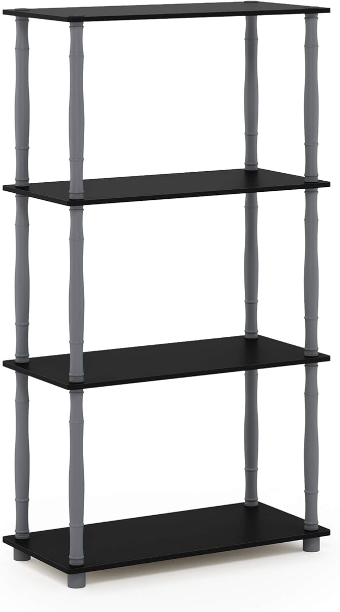 Furinno Turn-N-Tube 4-Tier Multipurpose Shelf Display Rack, Classic Tubes, Black/Grey