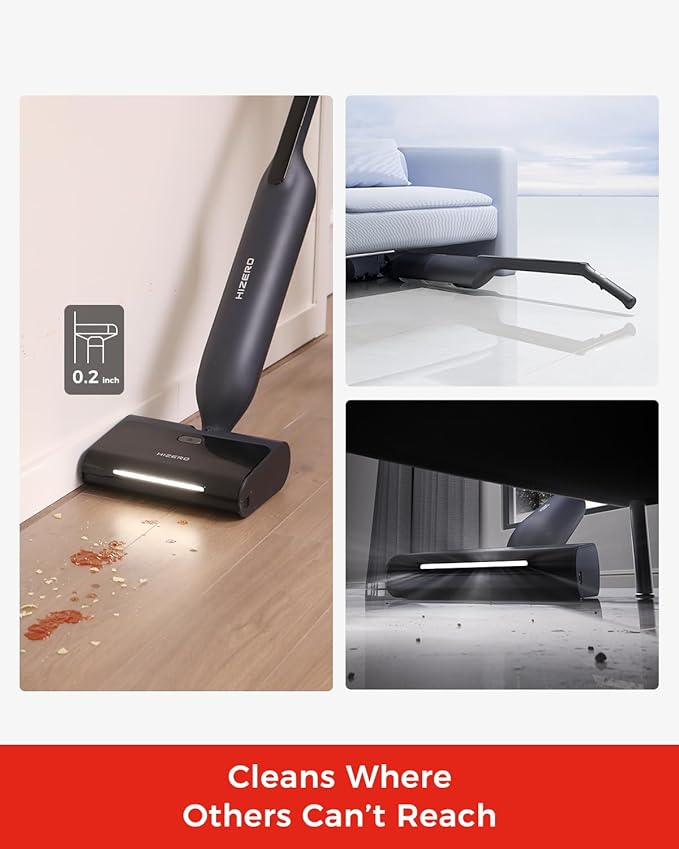 HIZERO F600 Hard Floor Cleaner with Headlight, Self-Cleaning Roller & Triple Separation, 60Min Cordless Runtime, Wet Dry Sweeping Mopping All-in-One for Wood Tile & Pet Homes
