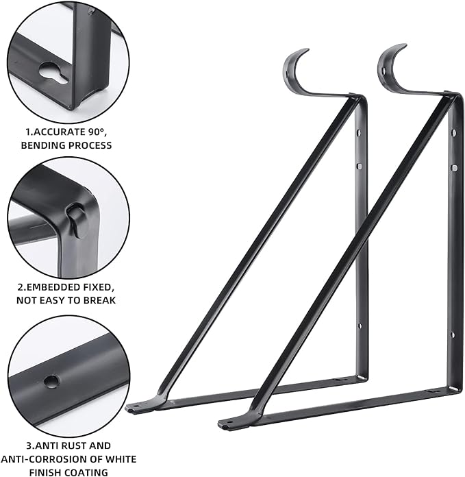 HOME MASTER HARDWARE Heavy Duty Closet Shelf Rod Brackets, Wall Mounted Closet Shelves Bracket with Rod Shelving Support, Black with Screws 4 Pack