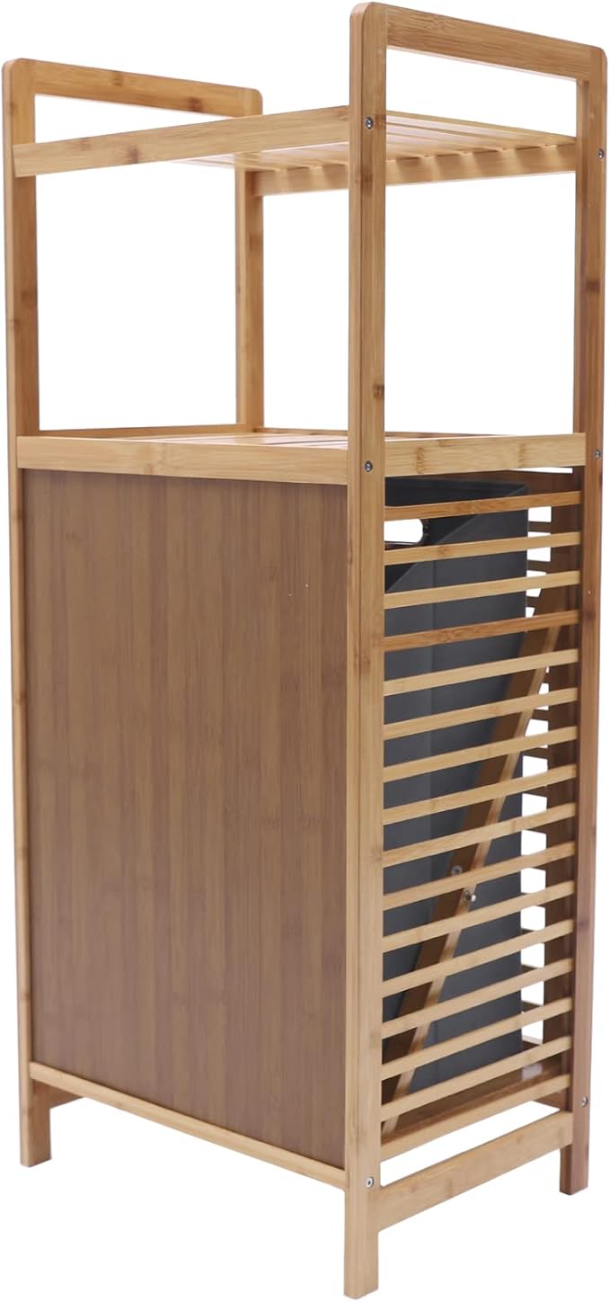 3-Tier Organizer Storage Shelf with Bamboo Frame and Pull Out Fabric Baskets Storage Drawers Unit,Laundry Towel Hamper Cabinet Tower Three Part Compartment Sorter Basket (2-Tier,Style 1)