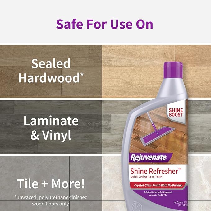 Rejuvenate Shine Refresher Floor Polish Renews Shine On Newer And Recently Restores Floors Including Sealed Hardwood, Laminate, Vinyl And Tile, 32 Ounces