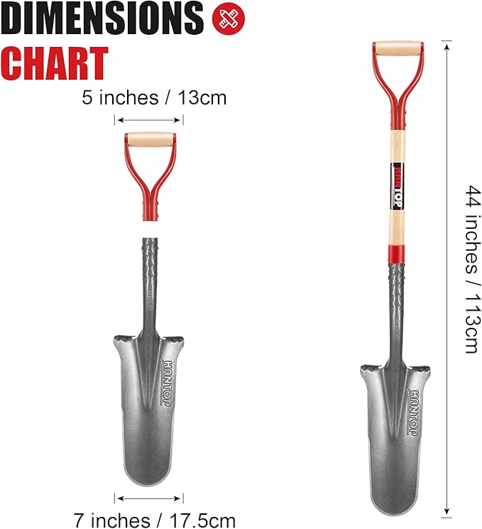 Drain Spade Shovel Garden Spades Shovels for Digging Transplanting Sharp Shooter Shovel,44 inches