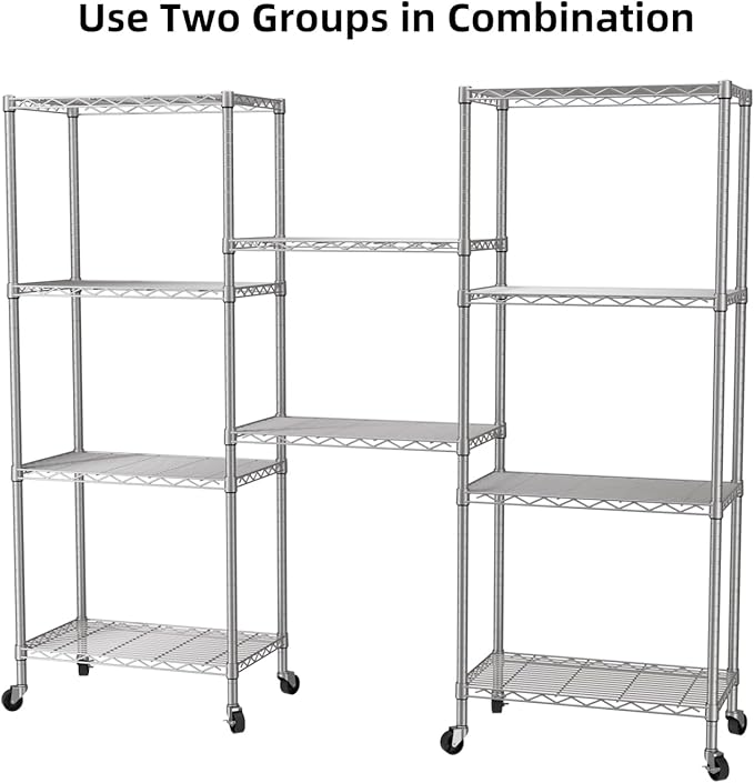 SINGAYE 5 Shelf Storage Wire Shelves Closet Bathroom Organizers Metal Pantry Kitchen Garage Shelving Unit Laundry Room Organization Home Narrow Rack Net Basket with Wheels Silver
