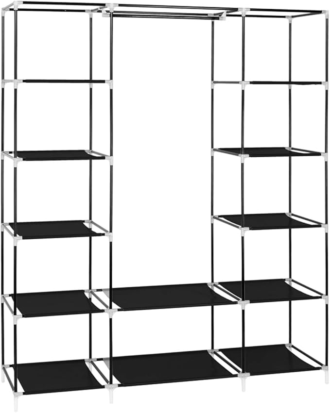 69" Portable Clothes Closet Wardrobe Storage Organizer with Non-Woven Fabric Quick and Easy to Assemble Extra Strong and Durable Black Closet Organizer with Protective Cover MITPATY