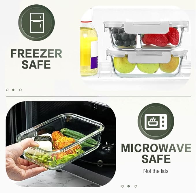 KOMUEE 10 Packs 30 oz Glass Meal Prep Containers,Glass Food Storage Containers with Lids,Airtight Lunch Bento Boxes,Microwave, Oven, Freezer and Dishwasher,White