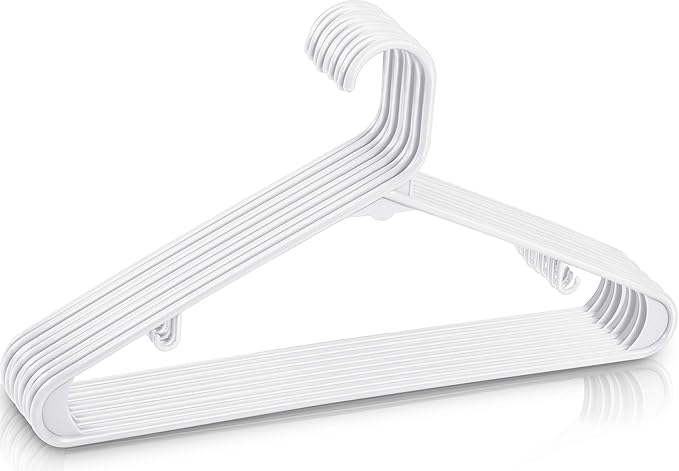 Utopia Home Plastic Hangers 100 Pack - Space Saving Clothes Hanger - Durable & Strong Closet Organizers and Storage with Built-in Strap Hooks - Essential for Shirts, Pants, Skirts & Coats (White)