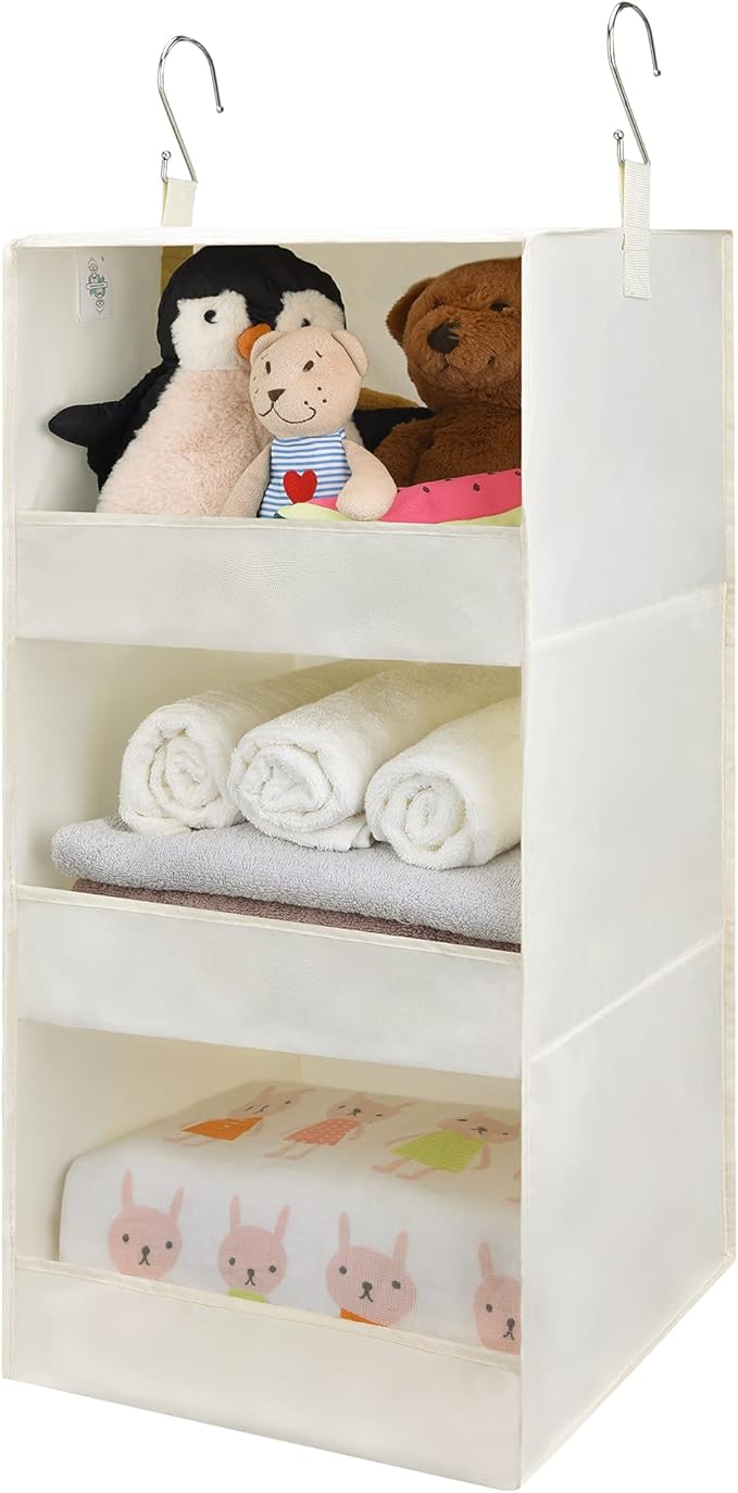 GRANNY SAYS 3-Shelf Hanging Organizer, Foldable Hanging Closet Storage, Hanging Shelves for Wardrobes & RV Closet, Beige, 29 ½" H X 12" W X 12" D, 1-Pack
