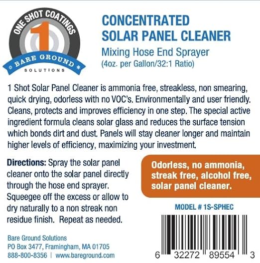 Bare Ground Winter Bare Ground Solutions One Shot 1S-SPCHEC Solar Panel Cleaner Concentrate with Hose-End Mixing Sprayer, 32 oz (1 Quart)