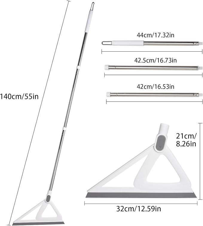 Multifunction Silicone Broom，Squeegee Broom Sweeping Water and Pet Hair，Rubber Broom Sweeper for Floor Bathroom Kitchen Shower，Rugs，Glass Windows（White）