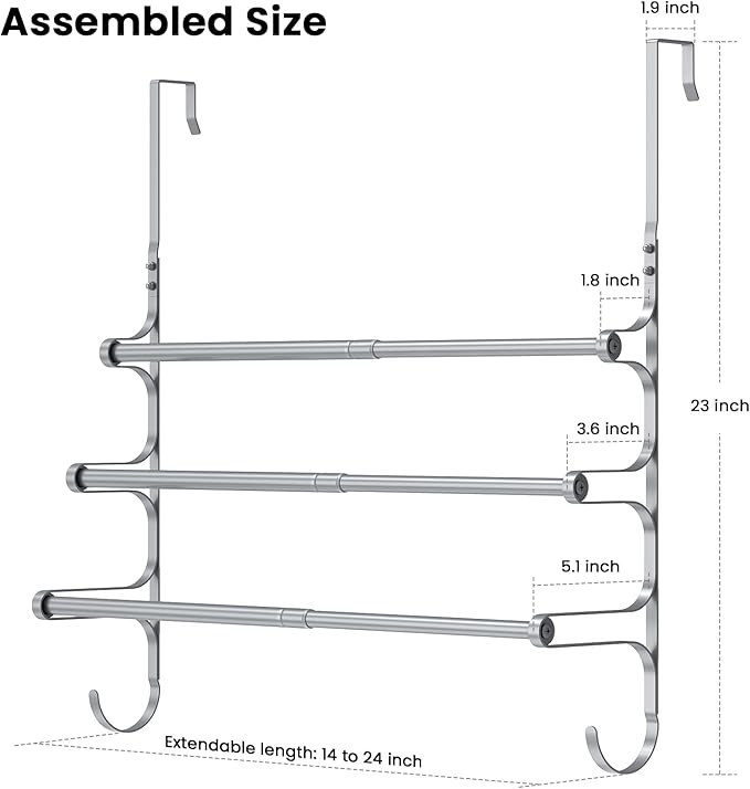 CANYAVE Over The Door Towel Rack, Over Door Towel Rack for Bathroom Door, Triple Towel Storage Holder with Hooks (Silver)