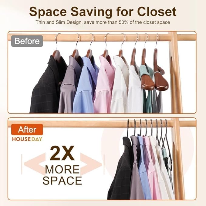 HOUSE DAY Black Plastic Hangers 30 Pack, Plastic Clothes Hangers with Built-in Strap Hooks, Space Saving Slim Hanger for Closet Organizers and Storage, Durable Clothing Hanger for Shirts Blouses Tops