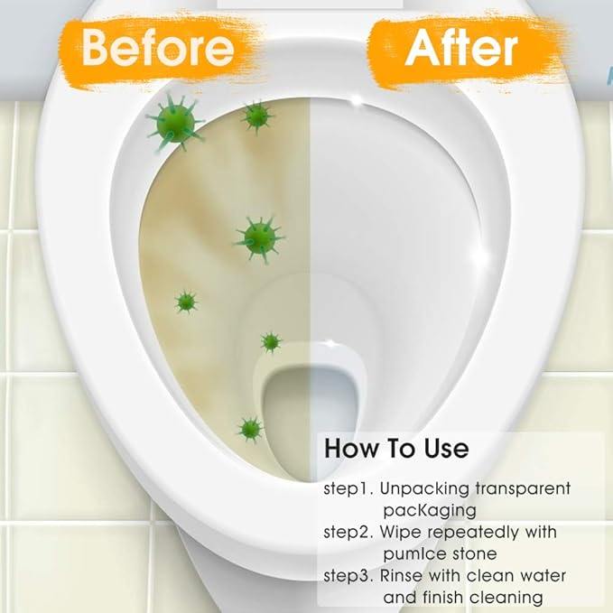 2 Pack Pumice Stone Toilet Bowl Cleaner with Handle, Hard Water Ring Remover & Stain Scrubber for Bathroom, Pool, Sink and Tub, Ergonomic Heavy Duty Cleaning Tool