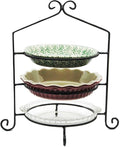 3 Tier Pie Plate Stand - Solid Satin Black Wrought Iron Triple Rack Display Amish Handmade in USA