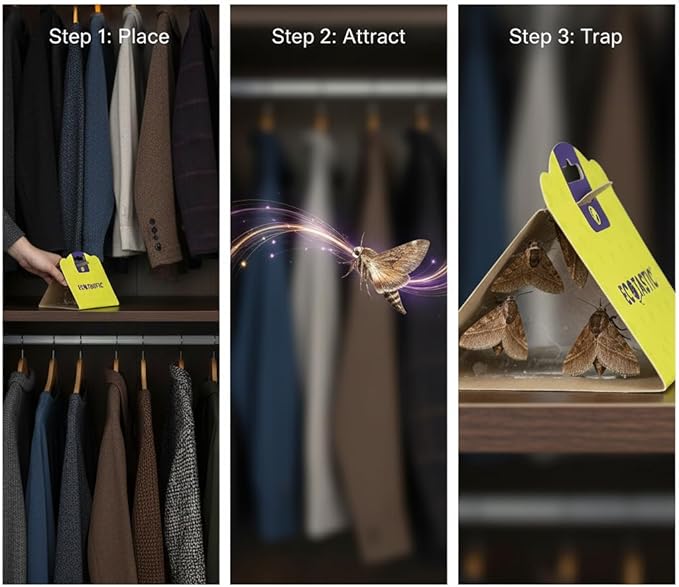 Clothes Moth Traps – 11 Pack | Extra Strength Pheromone Sticky Traps for Clothes, Closets, Wardrobes & Carpet | Case-Making & Webbing Moths | Non-Toxic, Foldable, Family-Safe