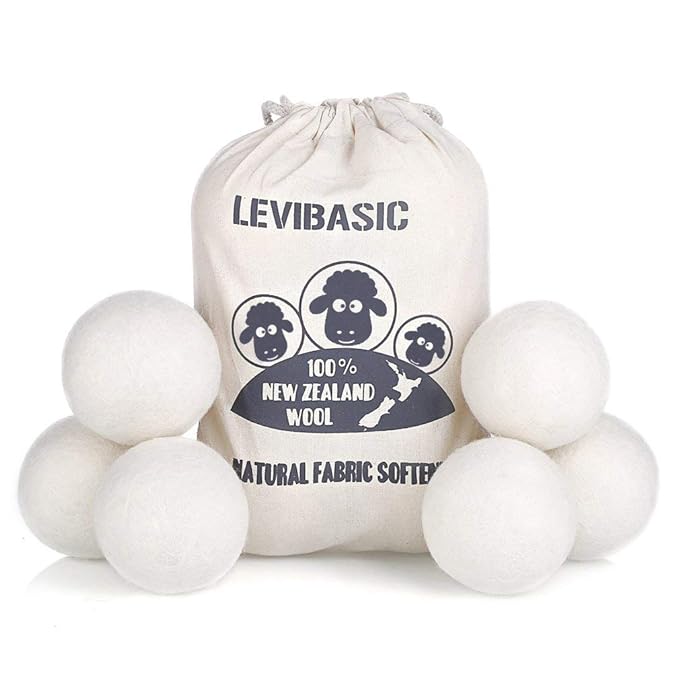 Wool Dryer Balls 6 Pack XL, Genuine New Zealand Wool to Core, 100% Organic Fabric Softener Alternative, Baby Safe & Chemical Free, Reduce Wrinkles & Shorten Drying Time (White-6pcs)