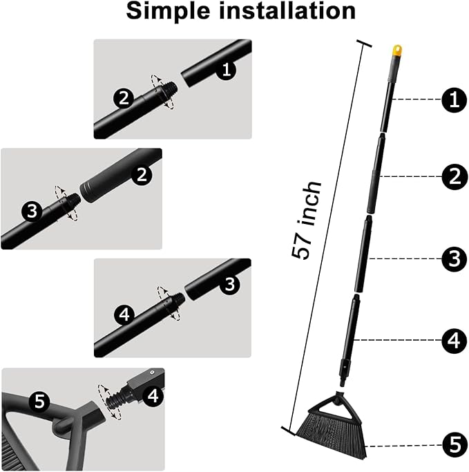 2PCS Heavy Duty Broom, Broom for Sweeeping Indoor and Outdoor, Angle Broom with Long Pole, Outdoor Broom for Courtyard/Garages/Slidewalk, Indoor Broom for Kitchen Lobby Canteen Black