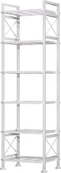 GIOTORENT Pantry Storage Shelves, 6-Tier Metal Storage Rack with X-Shaped Side Frame, Heavy-Duty Wire Shelf for Kitchen, Bathroom, Laundry Room, 120lb/Layer, White Standing Shelves