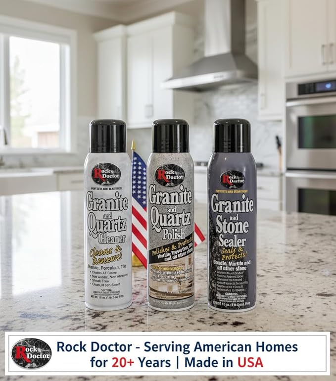 Rock Doctor Granite & Quartz Care Kit, 3 Piece Maintenance Stone Care Combo Kit – Cleans & Renews Marbel, Travertine, Tile and All Other Stone, Fresh, Pack of 3, 54.0 Ounce