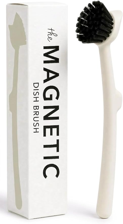 Earth & Mango Magnetic Dish Brush & Scraper, Snaps to Sink, Non-Scratch, Dishwasher Safe, Dish Scrubber – Warm Sand Beige