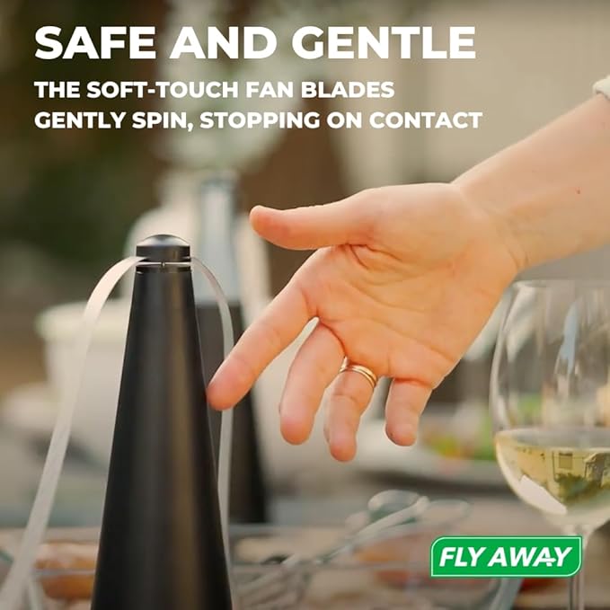 Fly Away - 3 Pack Outdoor Fly Repellent Fan, Outside or Inside Table use, Restaurant, Barbeque, Events, Deter Flies, Wasps, Bees, Other Moscas and Bugs Away, Battery Operated, Tabletop, Hanging Hook.