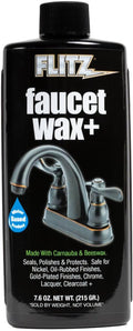 Flitz Faucet Wax Plus - 7.6oz Bottle of USA-Made, Water-Based Faucet Cleaner & Polisher for Water Stains, Fingerprints, & More - Metal Wax for Bronze, Nickel, Chrome, Brass - Granite Polish (1 Pack)