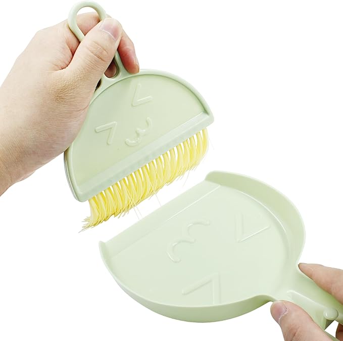 Hitefu Small Broom and Dustpan Set, Mini Dust Pans and Brush Set, Broom with Dustpan Combo Set for Home Cleaning, Sofa, Kitchen, Table, Countertops, Storage Shelves & Pets Area(Green)