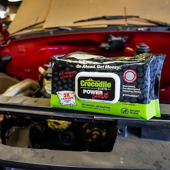 Crocodile Cloth PowerSCRUB - 40 (15" x 10") Heavy Duty Cleaning Wipes - Dual-Surface Cloths, Moist, Absorbent, & Disposable - Safe on Skin & Multiple Surfaces