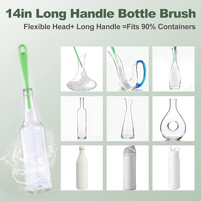 XYFuuee 5 Pack Bottle Brush Set, 5 in 1 Water Bottle Cleaning Brush, Long Handle Narrow Wine Cup Cleaner, 3 Straw Brushes for Stanley, Travel Nipple Lid Gap Detail Washer Brush