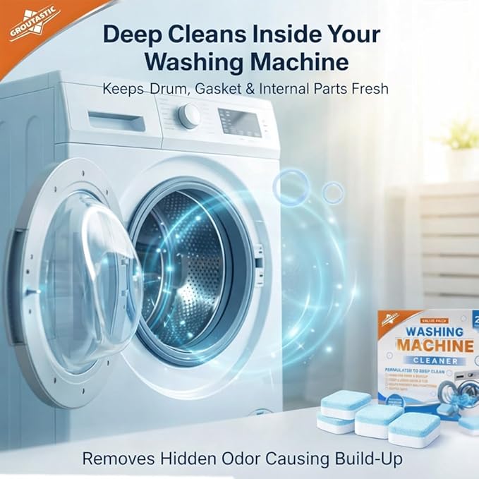 Washing Machine Cleaner Descaler Tablets 24 Pack – Deep Cleaning for HE Front Load and Top Load Washers – Septic Safe Eco Friendly Deodorizer for Drum and Tub Seal