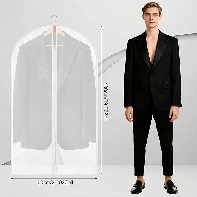 Dntorx 6 Pack Garment Bags 60 * 100cm, 40in PEVA Translucent Garment Covers, Suit Storage Bags, Dress Organizer Bags Used To Protect Shirts, Winter Coats, Jackets（White Edge）