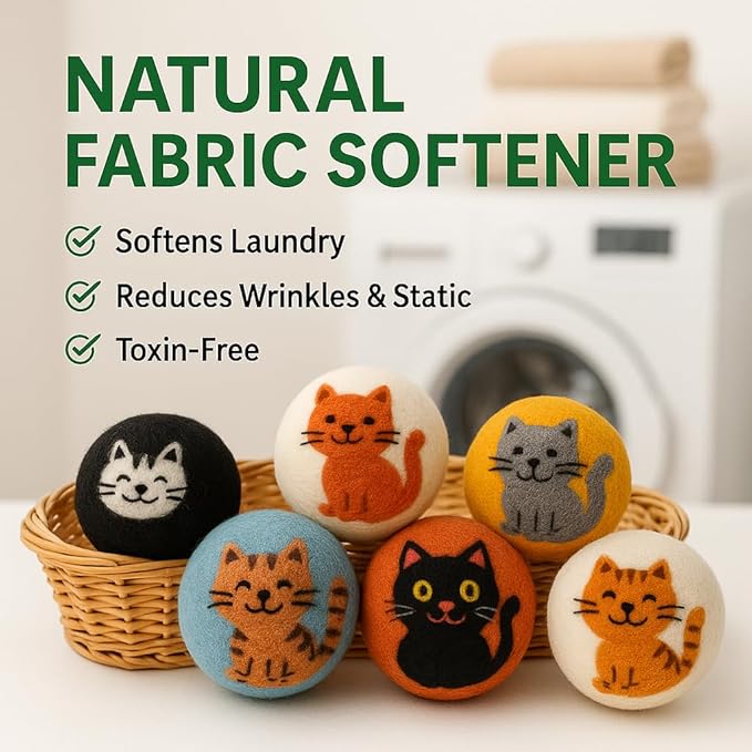 Laundry Wool Dryer Balls | Natural Fabric Softener – Reusable, Eco-Friendly, Reduces Drying Time – Wool Balls Replaces Dryer Sheets - 6 XL Pack - Laundry Balls for Dryer