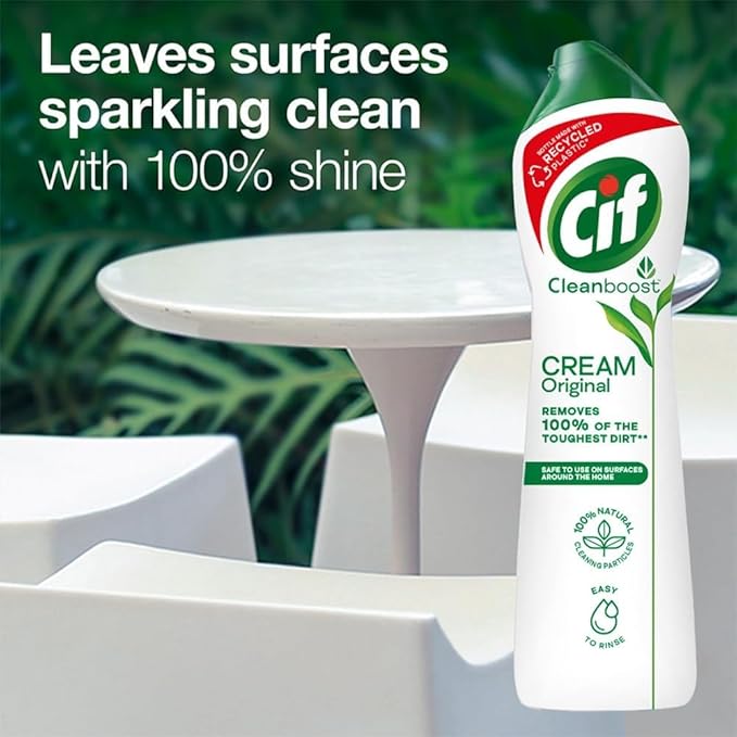 Cif Original Multipurpose Surface Cleaner Cream for Kitchen & Bathroom, Ocean Breeze Scent, 100% Dirt Removal with Natural Cleaning Particles, 2x500ml