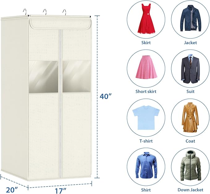 Zilink Suit Bags for Closet Storage 40" Hanging Garment Bags for Storage with Clear Window Space Saving Clothing Storage Bags for Suits, Shirts, Short Skirts, Beige, 2-Pack