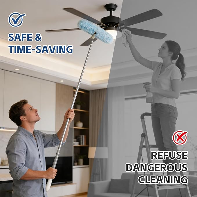6 ft Duster Extended Handle with 20 Pcs Duster Refill for Swiffer, Duster with Extension Pole, Heavy Duty Duster Refills Kit for Ceiling Fan Blades, Cleaning, Furniture, Blind, Hard-to-Reach Areas