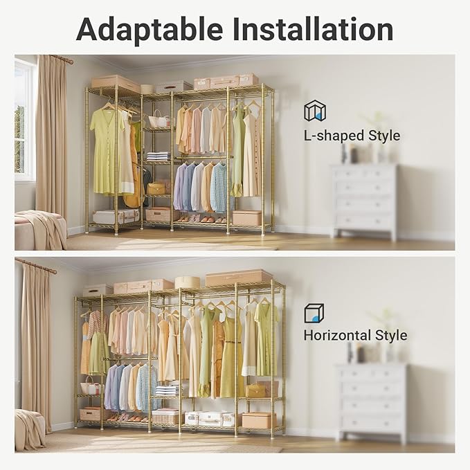 VIPEK V50 Gold Closet Rack, Extra Large Elegant Heavy-Duty Freestanding Wardrobe with Adjustable Shelves for Bedroom, Dressing Room, Retail Display, 1300 lb Capacity