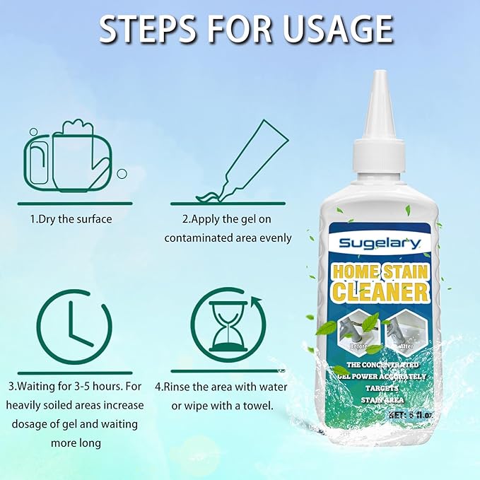 Sugelary Mold Stain Cleaner, 10 Fl oz All-Purpose Gel for Front Loader Seal, Household Cleaner Gel for Bathroom Grout, Sink, Shower, Caulk, Washing Machine Cleaning Solution