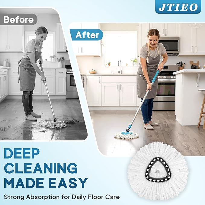 JTIEO 12 Pack Mop Head Replacement Compatible with O Cedar Spin Mop, Microfiber Spin Mop Heads Replacements for EasyWring System, Deep Cleaning & Machine Washable