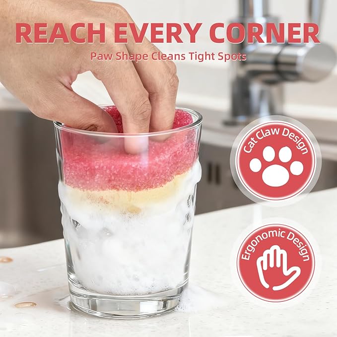 4pcs Scrub Sponges, Dual-Sided Temperature-Controlled Dish Sponges, Scratch-Free, Easy to Clean, Kitchen Cleaning Sponges for Tough Stains, Delicate Surfaces, Glassware, Cookware, Appliances