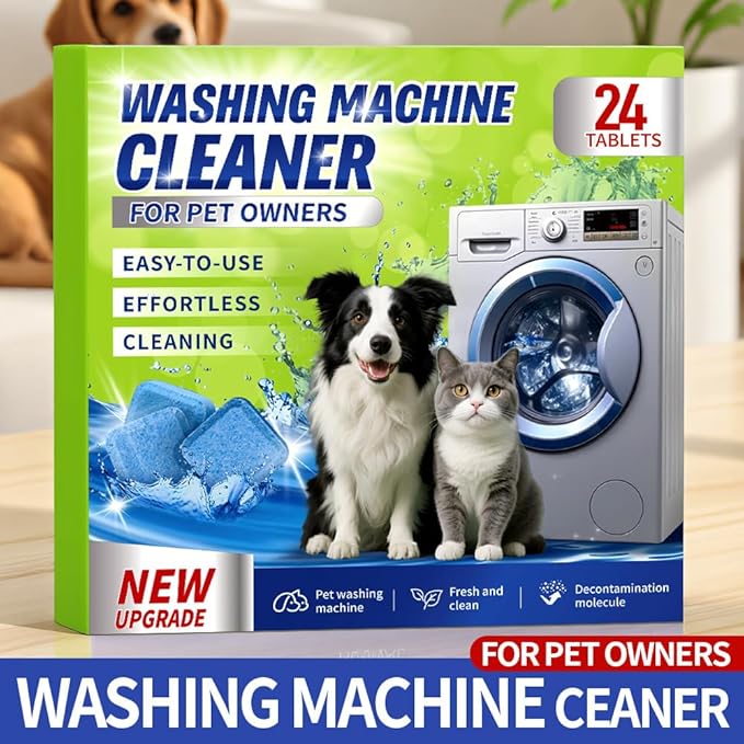 Enzyme Washing Machine Cleaner Tablets for Pet Owners, Protease Washer Cleaner Pet Odor Remover, Deep Clean Washing Machine Pet Hair Remover for Laundry - Safe for HE, Front & Top Load (24 Count)