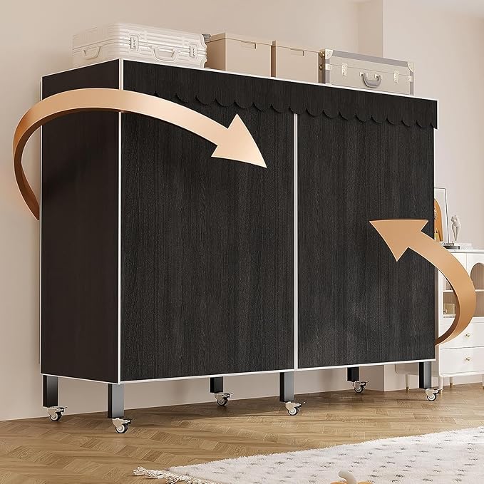 Heavy Duty Portable Closet with Cover Foldable Covered Clothes Rack for Hanging Clothes Armoire Wardrobe Closet System Freestanding Coat Storage Garment Racks (125cm/49.2in(Coffee))
