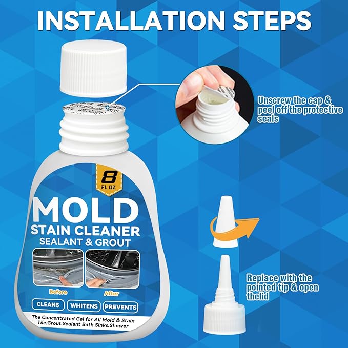 Mold Stain Cleaner, 8 Floz Washing Machine Cleaner Gel with Brush, Household All-Purpose Cleaner Highly Effective in Penetrating for Grout, Fridge, Bathroom, Shower, Front Load Washer, Tile Bathtub