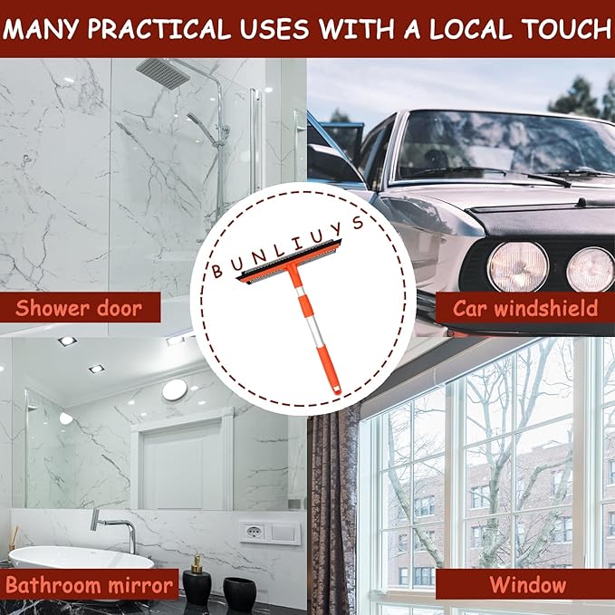 Window Squeegee for Window Cleaning with Retractable Pole, Squeegee Window Cleaner Tool 2 in 1 Car Window Cleaning Tool Telescopic Window Washing Equipment, Shower Squeegee for Glass Door