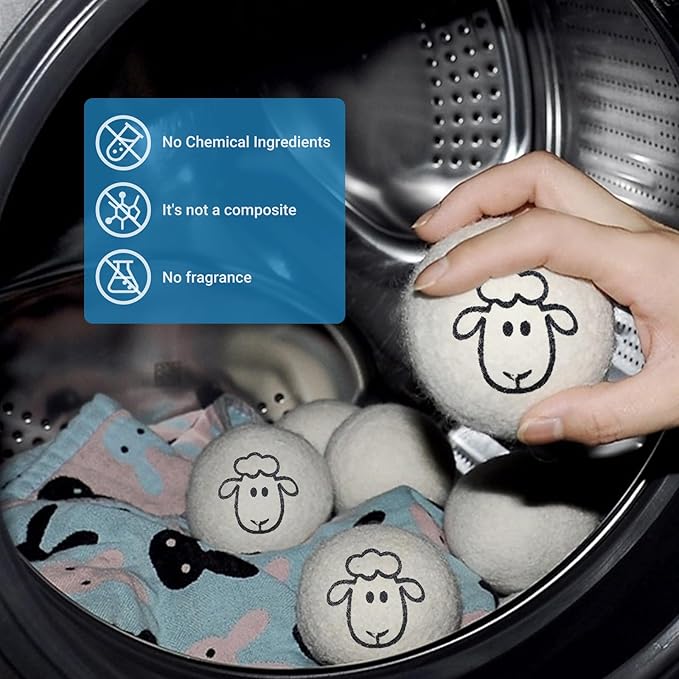 Wool Dryer Balls 6-Pack,Premium New Zealand Dryer Balls Laundry Reusable,100% Wool, Hand-Felted,Natural Fabric Softener, Reduces Clothing Wrinkles & Static Reduction,and Saves Drying Time