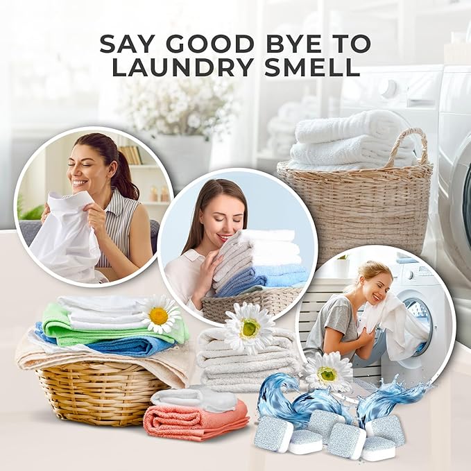 Washing Machine Cleaner Tablets – Deep Clean Washer Descale, Laundry Tub Cleaning Solution, Smell Fresh, Eliminates Buildup & Dirt, For Front & Top Load Washers, Easy-to-Use, 6 Pack, unscented