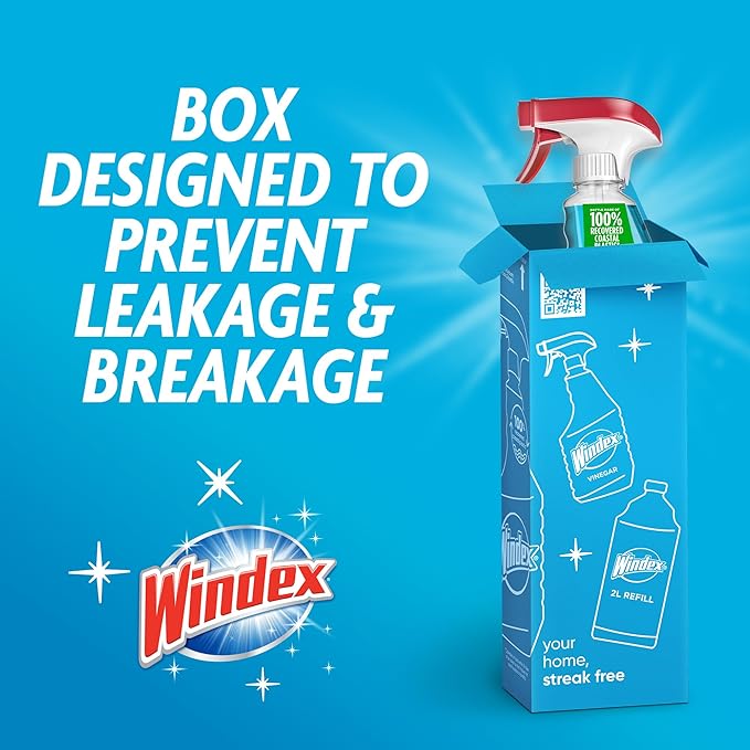 Windex Glass and Window Cleaner Spray Bottle, Packaging Designed to Prevent Leakage and Breaking, Surface Cleaning Spray, Original Blue Scent, 23 Fl Oz (Pack of 2)