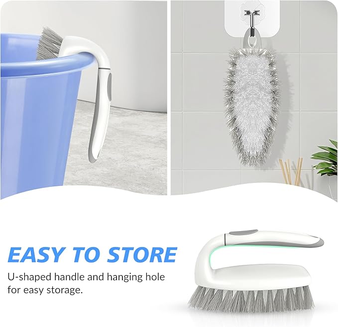 SetSail Heavy Duty Scrub Brush, Stiff Bristles Cleaning Brush with Non Slip Handle Shower Scrubber for Bathroom Kitchen Bathtub Tile Sink, 2 Pack(Grey White)