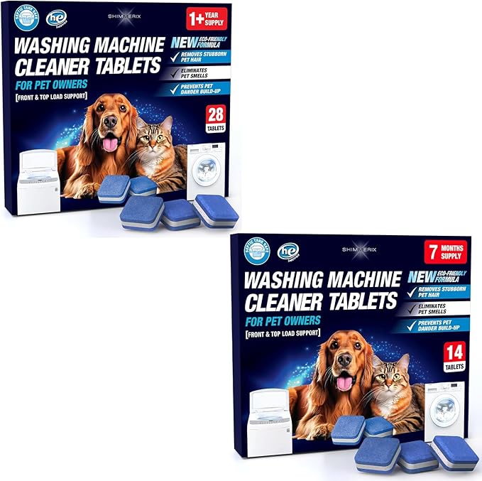 Washing Machine Cleaner Tablets for Pet Owners - Front & Top Load Washer Deep Cleaning - Septic Tank Safe - HE Support - Remove Stubborn Pet Hair - Eliminates Pet Smells - Prevents Pet Dander Build-up