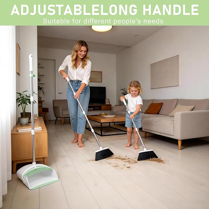 Broom with Dustpan Combo Set for Home 54-in Long Adjustable Handle Angle Broom and Dustpan Set with Dustpan Comb Teeth for Sweeping Pet Hair Food Dirt Kitchen